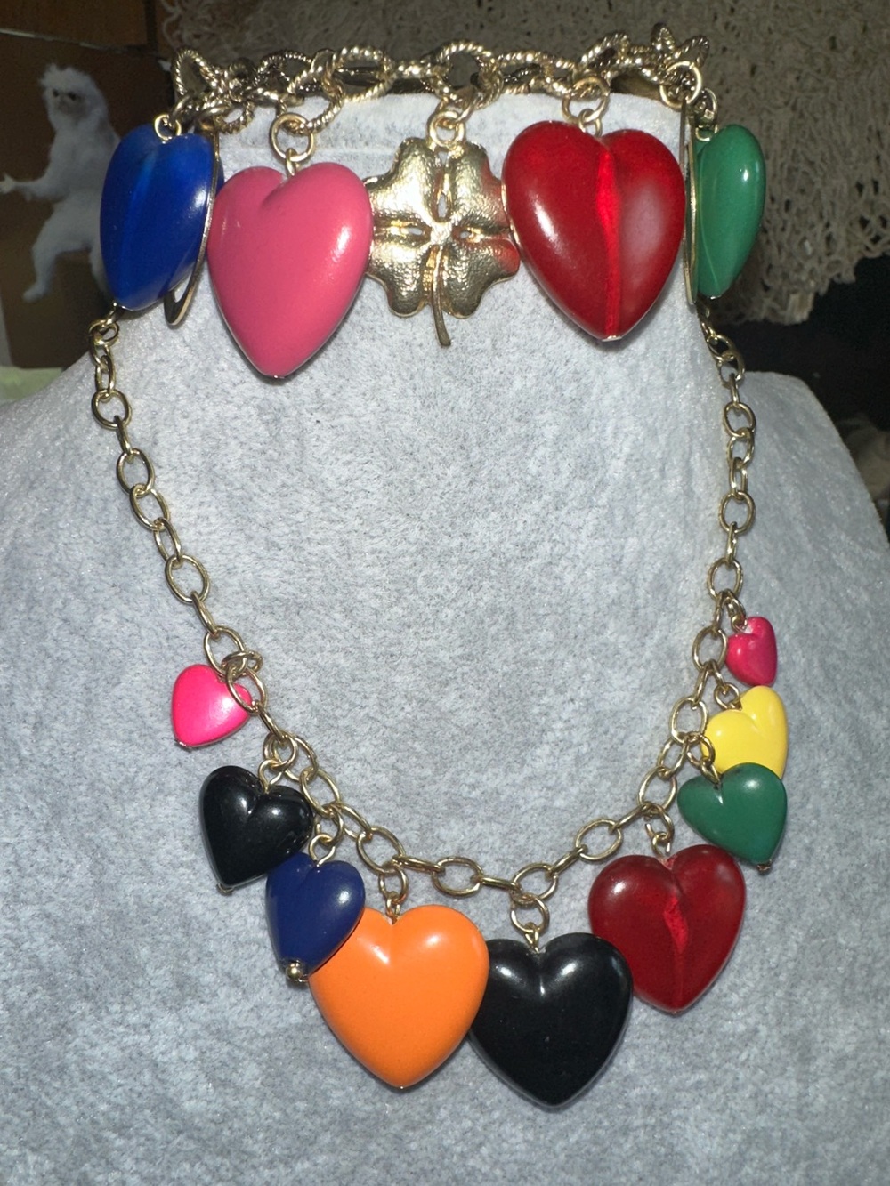 Claire’s • Y2K Colorful Chunky Heart & Four Leaf Clover Necklace & Bracelet Set